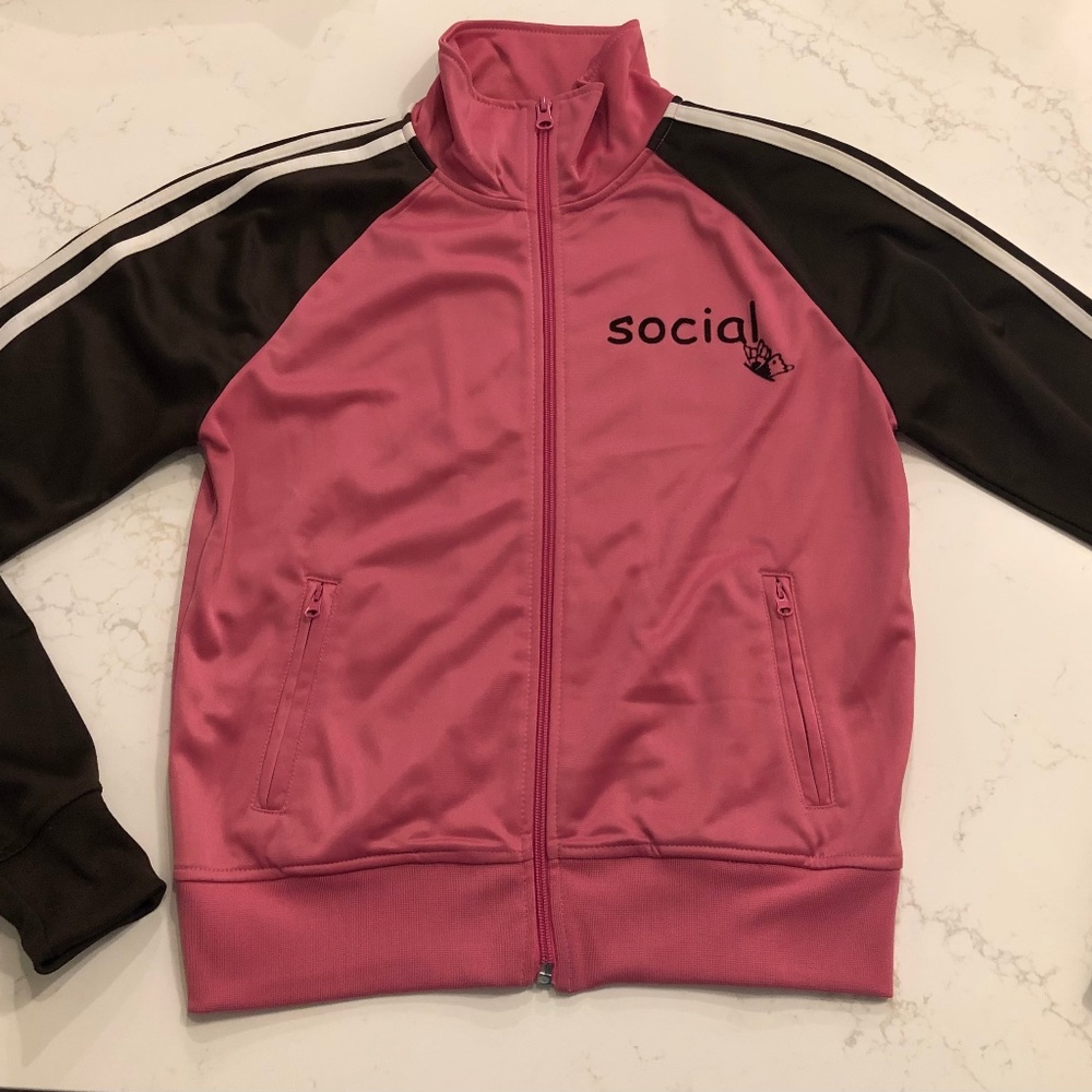 “Social Butterfly” pink & brown 90s zip up top (Bluenotes)